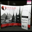 Portable display stand with stand off graphics by NVP Exhibits