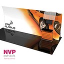 Tensioned fabric trade show displays with  detachable stand off TV and counter integrated by NVP Exhibits 